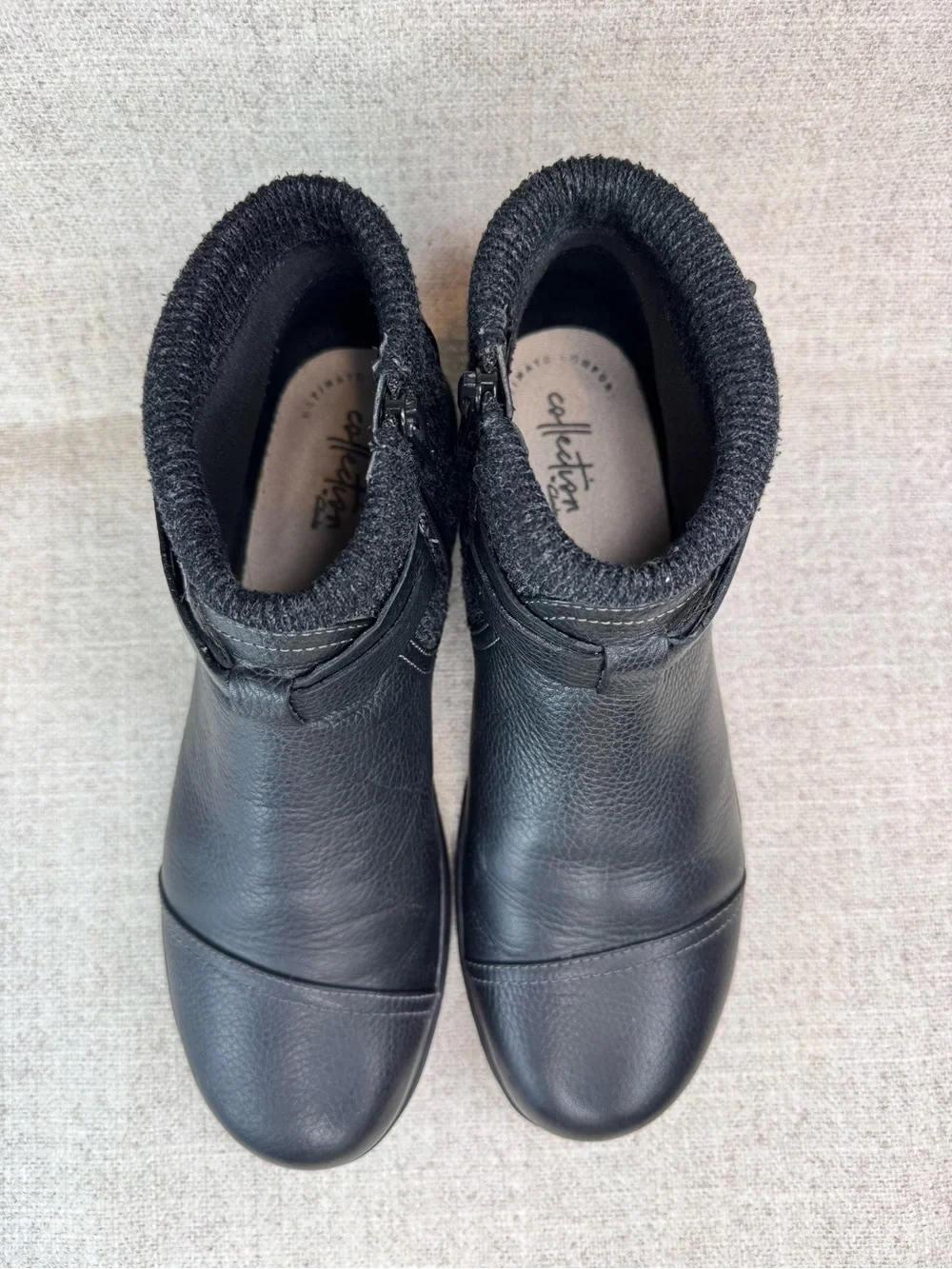 Clarks Black Leather Cheyn Ankle Boots size‎ 8.5 knit sweater ankle, wrap strap